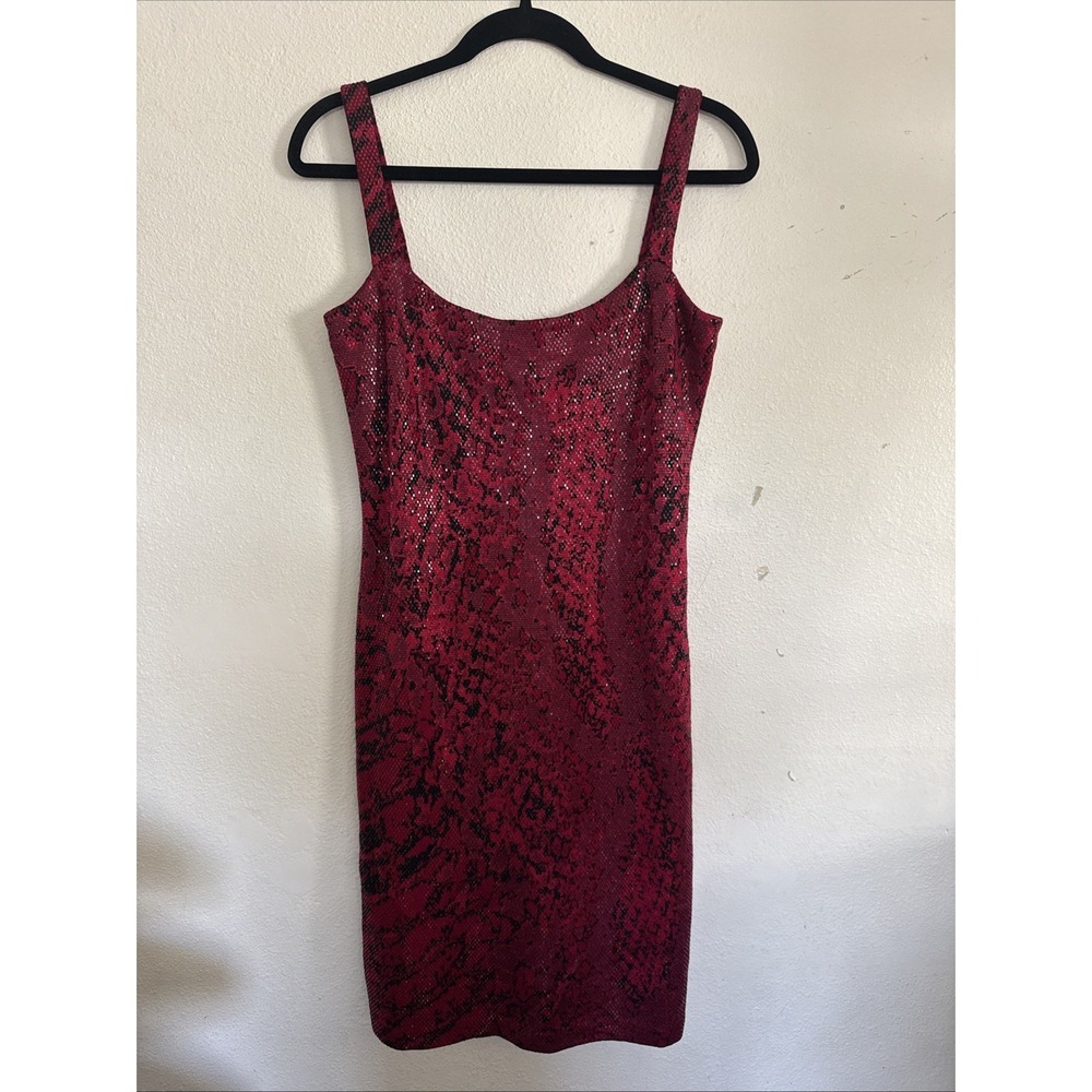 ST.JOHN Evening Women's Paillette Red Black Python Print Dress Sz 4 - Picture 4 of 12